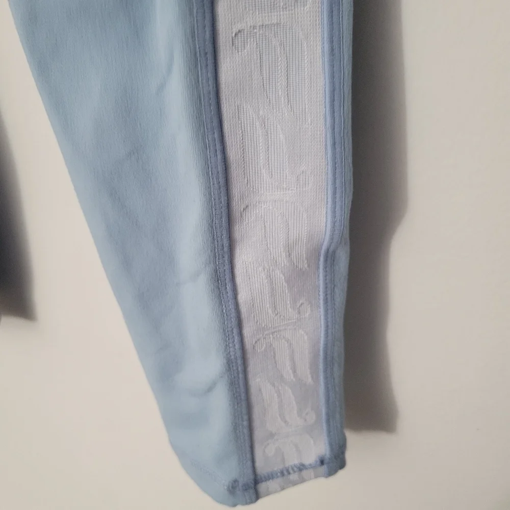 Fabletics Powerhold Baby Blue Logo Stripe Athletic Leggings